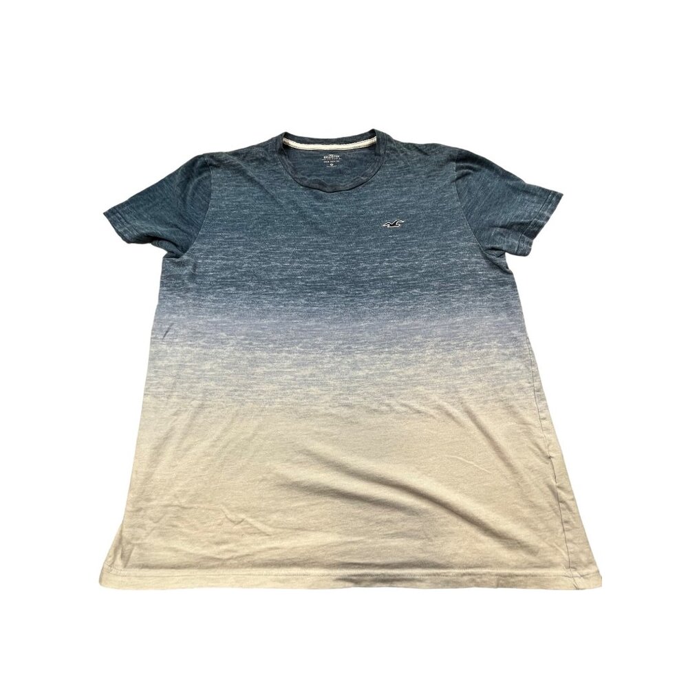 Hollister Mens Medium Colorblock Gradient Blue & White Crew Neck Tee